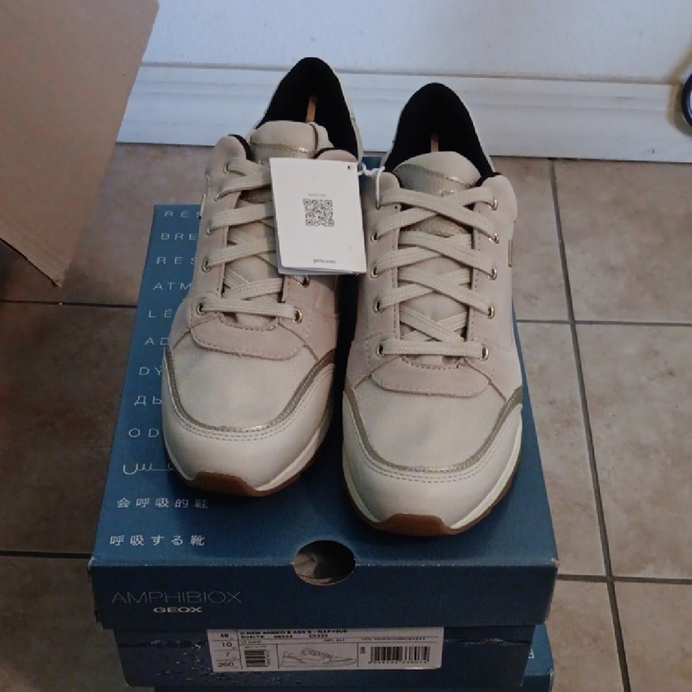 Beige Sneakers with Black Accents